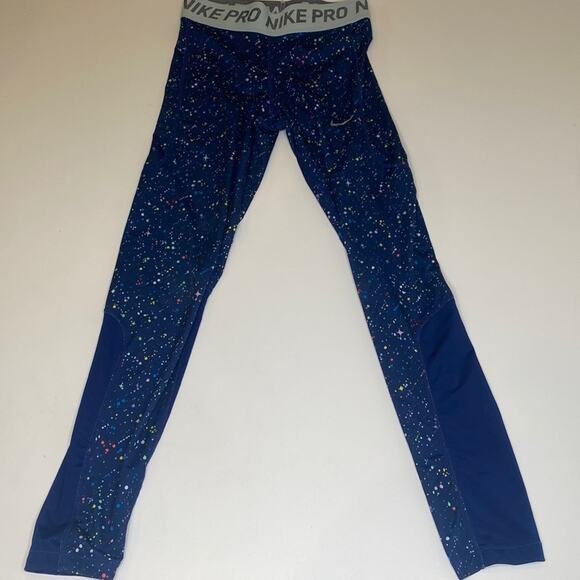 Nike Pro Tight Fit Girls Athletic Colorful Star Galaxy Print Leggings EUC Sz Lg - Picture 1 of 9